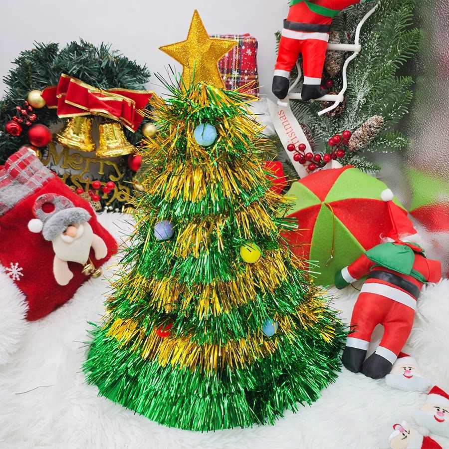 Christmas Tree Hats Fabric Rain Silk Hat for Adults Kids Funny Santa Hat with Tinsel Xmas Holiday Party Costume New Year Decor Y251115