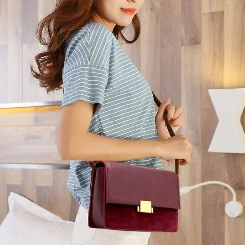 Women Messenger Bags High Quality Solid Color Patchwork Flap Handbags