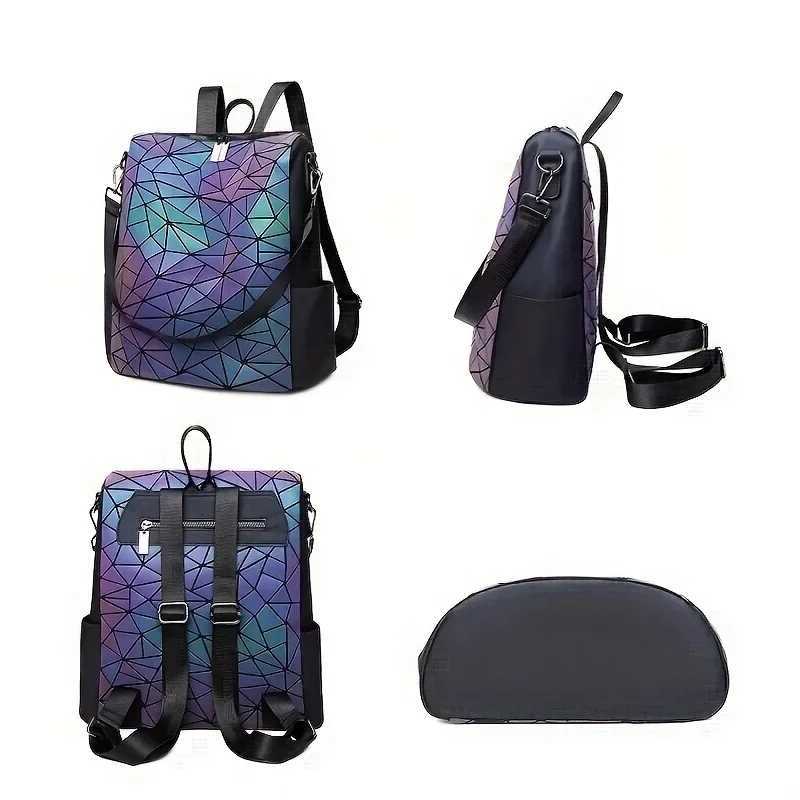 Fashion Womens luminous Backpack PVC holographic geometric School Bags For Teenage Girls mochila feminina travel BagpackW251114