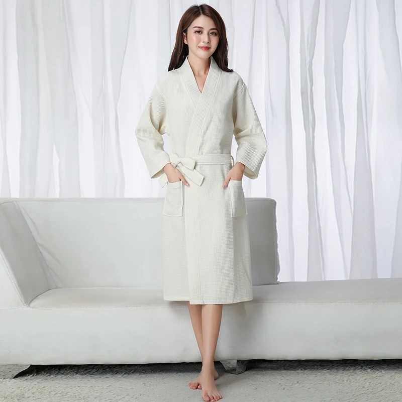 Solid Waffle Robe 100 Cotton Long Robe Women Soft Bath Robe Ladies Casual Nightrobe highly absorbent Sleepwear Loose Homewear C251115