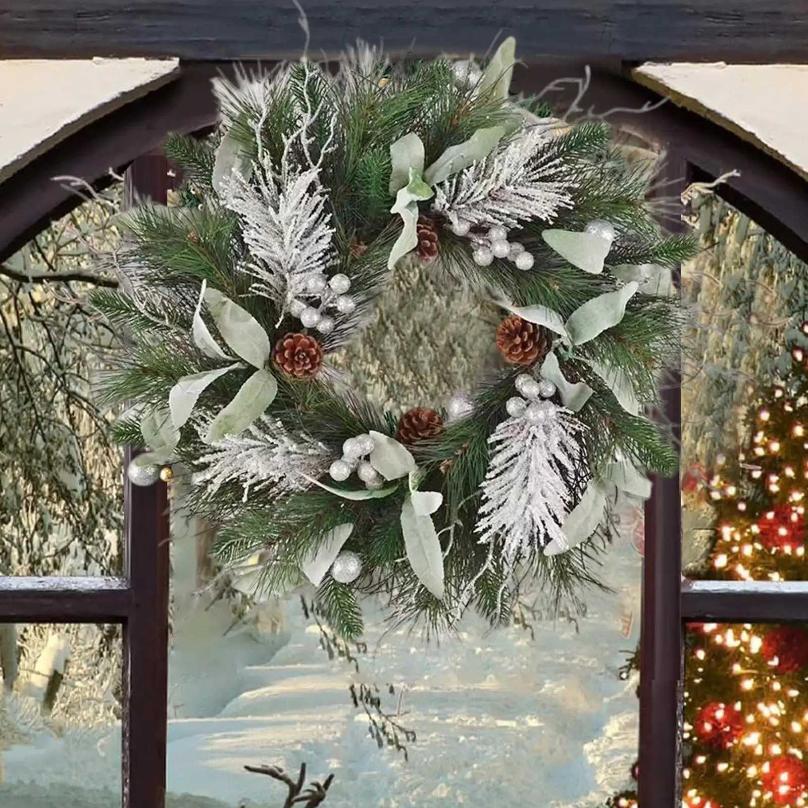 Winter Christmas Wreath Realistic Holiday Ornament Artificial Door Christmas Pine Wreath For Outdoor Window Mantel RestaurantM251115