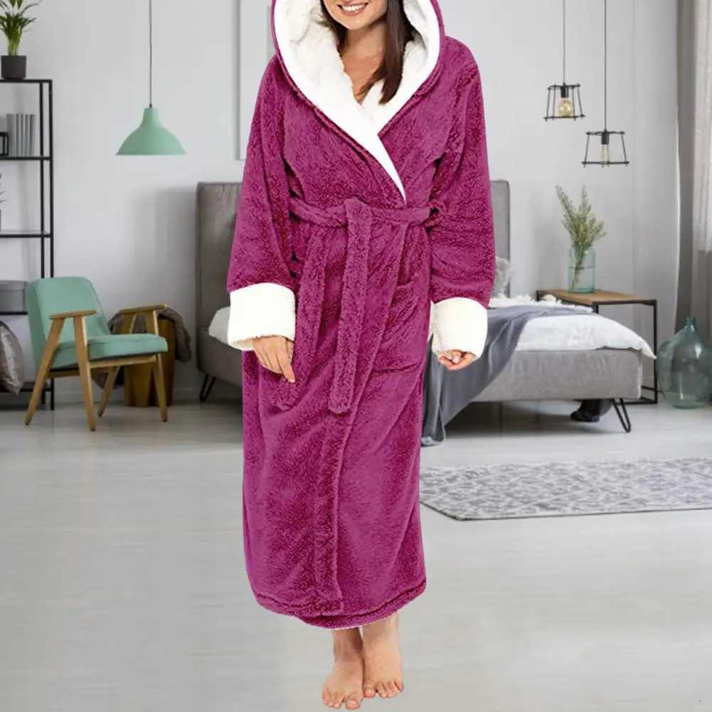 Women Bathrobe Plush Thicken Hooded Nightgown Autumn And Winter Warm And Comfortable Long-sleeved Robe Homewear Home Bath Robe C251115