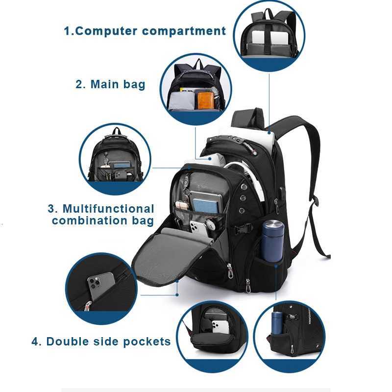 Waterproof 156/173 Inch Laptop Backpack Men USB Charging Swiss Backpack Travel Women Rucksack Male Vintage School Bag MochilaW251114