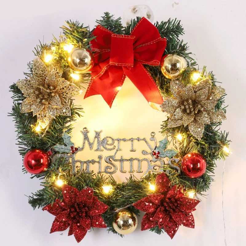 Christmas Wreath with LED Fairy Light Door Hanging Garland Pine for Home Decorations Xmas Party Supplies Happy New Year DecorM251115