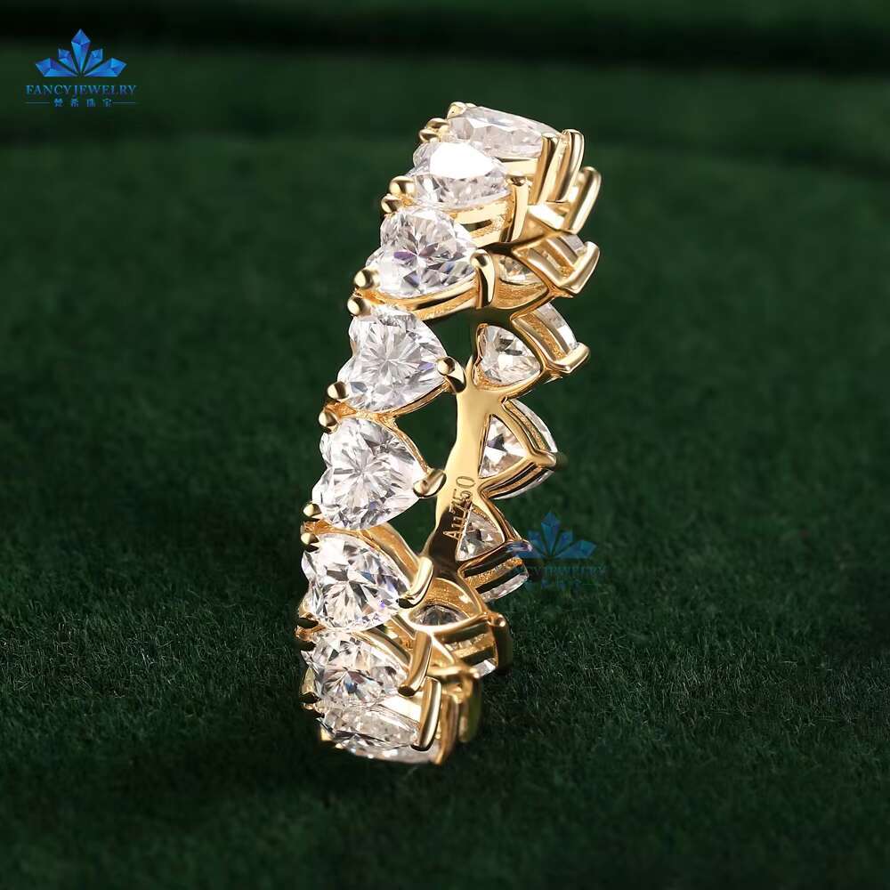 Custom D VVS Moissanite Eternity Band Jewelry 3.5x3.5mm Heart Lab Grown Moissnaite Gemstones 18K Gold Wedding Bands Rings