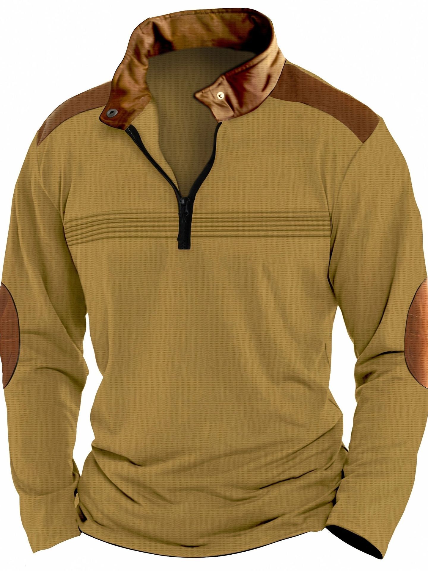 Ins new mens spliced polo shirt zipper long sleeved sports polo shirt