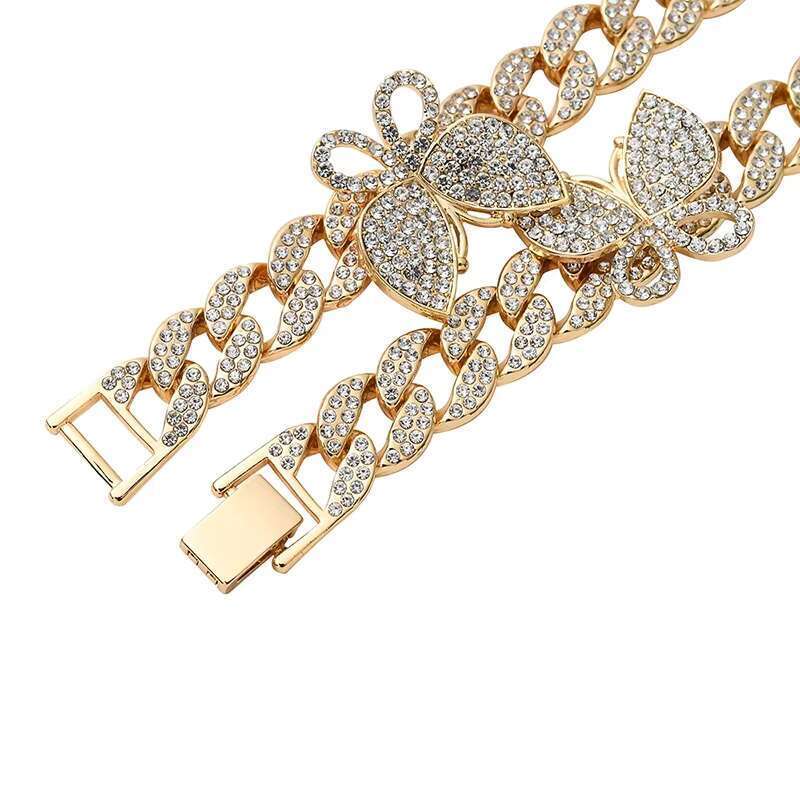DHcollection Butterfly Hip Hop Gold Jewelry Necklace and Bracelet