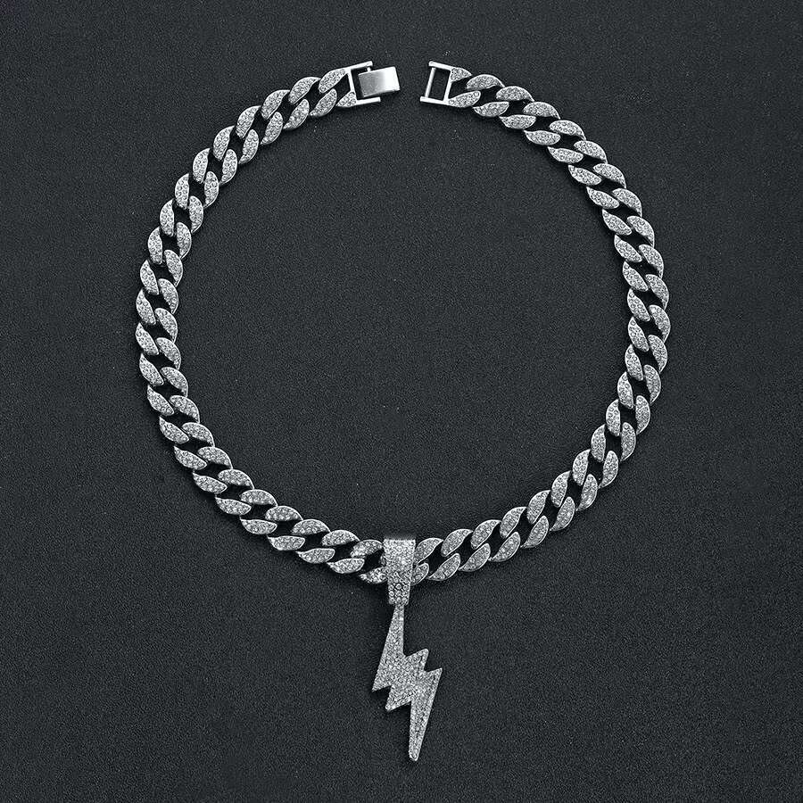 DHcollection Full Iced Out Crystal 13mm Miami Cuban Chain With Rhie Poker Pendant Necklace