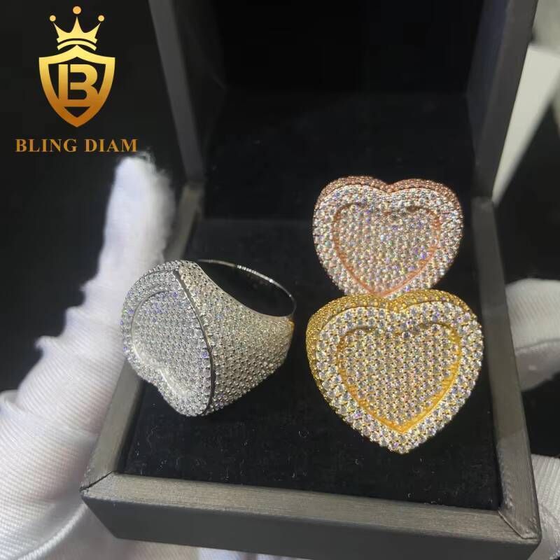 925 Sterling Silver Moissanite Rings Heart Shape Ring Iced Out Moissanite Hip Hop Jewelry High Quality Diamond Pass Diamond Test