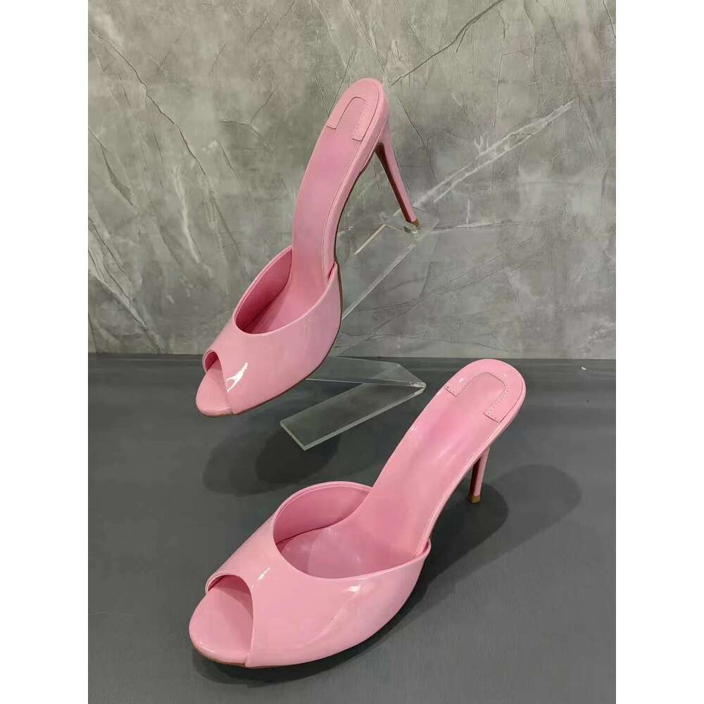 Spring 2025 New Pink Sweet Women High Heels Peep Toe Thin Sole Women's Slippers Slip On Casual And Comfortable Ladies Shoes
