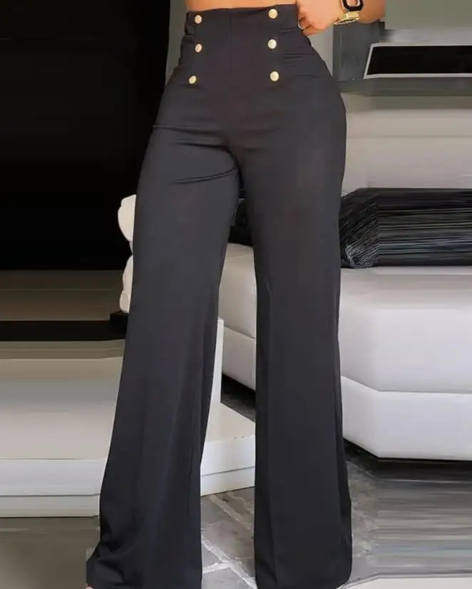 Elegant high waisted wide leg boot pants for 2023 summer European and American fashion simple womens Flared Trousers 250414