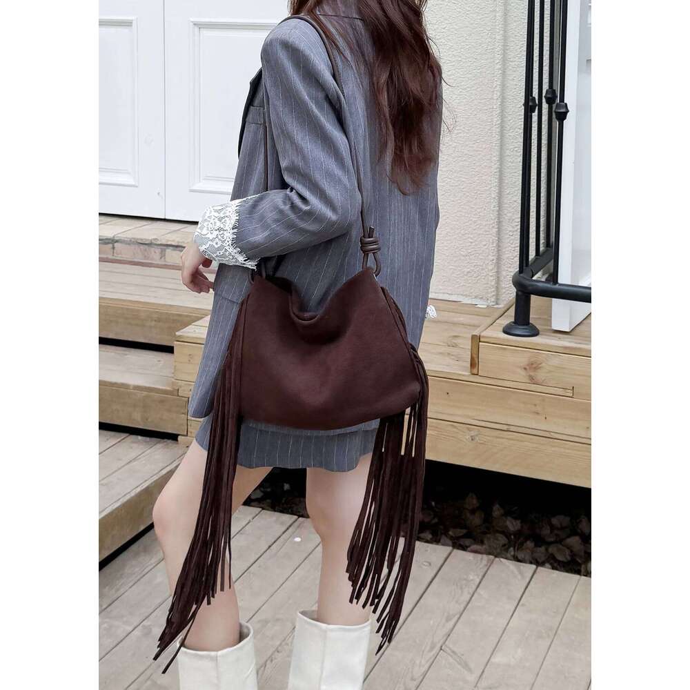 genuine grade fashion women's matte suede shoulder crossbody bag luxury designer brand leather Personalized Fringe Bag cowhide