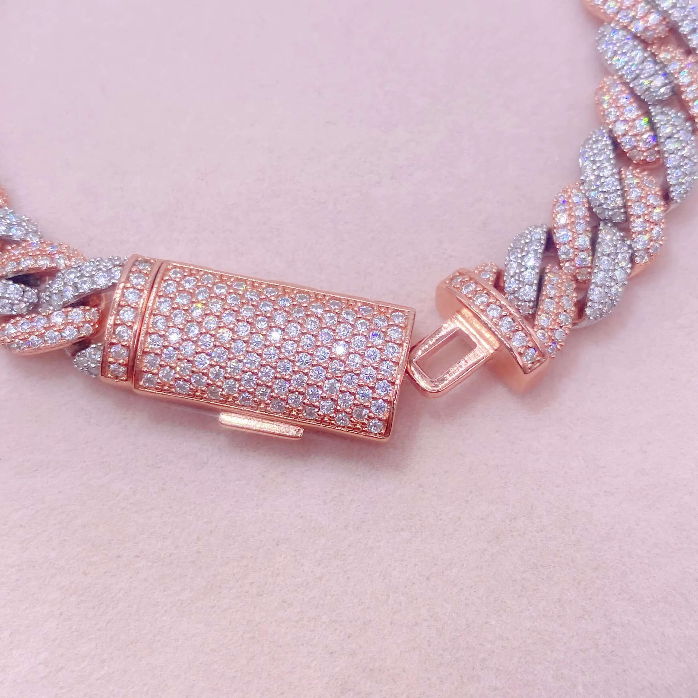 Rose Gold 2 Tone Vvs Moissanite Diamond 10mm Thick Sterling Silver Cuban Link Chain Bracelet