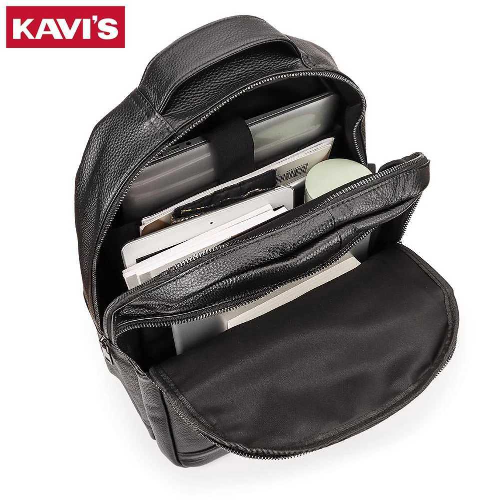 KAVIS Genuine Leather Fashion Backpack Laptop Men Luxurious Bagpack Student High Quality School Bag Durable Knapsack BlackW251114