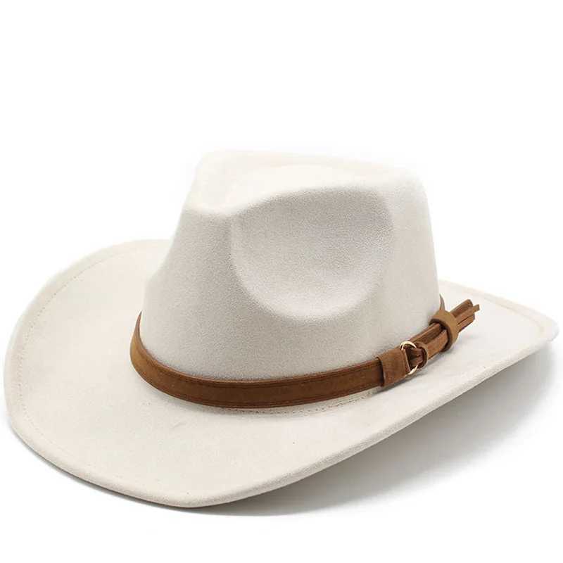 New Wome Men Black Suede Chapeu Western Cowboy Hat Gentleman Jazz Sombrero Hombre Cap Dad Cowgirl Hats Size 56-58cmC250414