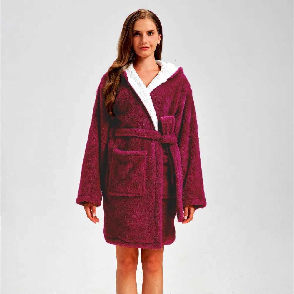 Colorful Hooded Robe Women Home Wear Autumn Winter Warm Bathrobe Adults Pajamas Coral Fleece Sleepwear Couples Long Bath Robe C251115