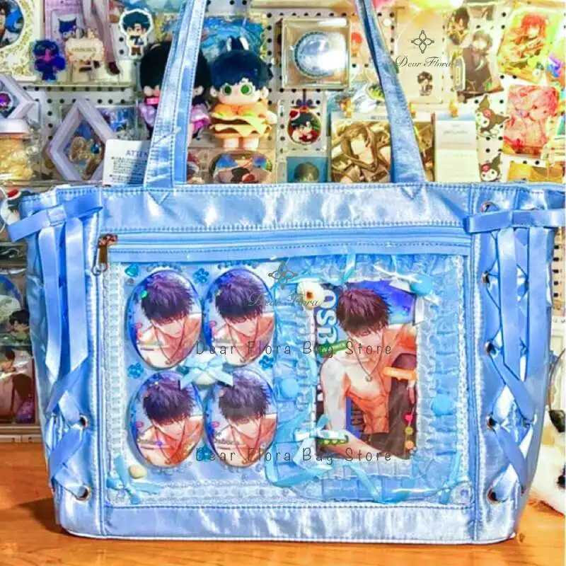 Japanese Sweet Womens Ribbon Ita Bag Cute Lolita Girls Transparent Handbag Fashion Large Capacity Handbag W250415