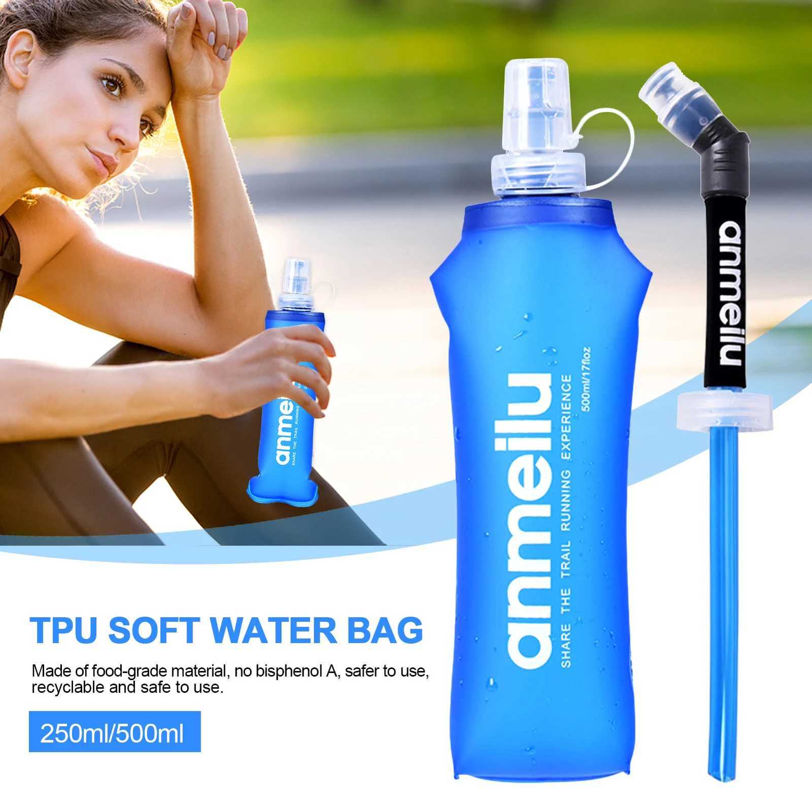 Soft Flask Folding Collapsible 250ml/500ml Water Bottle TPU BPA Free Running Hydration Pack Waist Bag Vest MarathonW251114