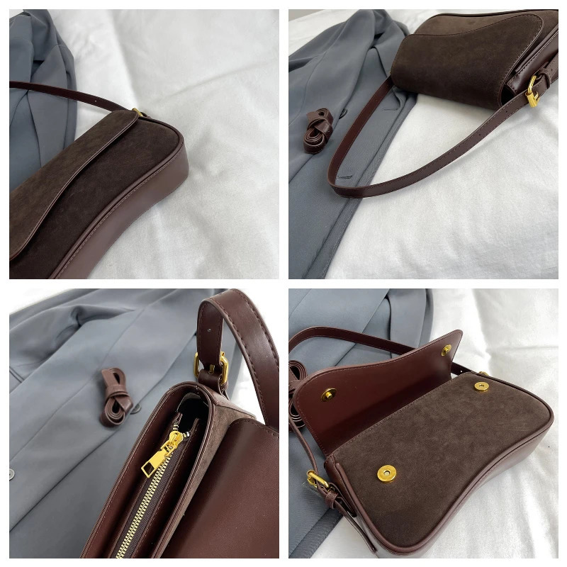 Solid color striped flannel womens cross body bag quiet bag fashionable and elegant PU leather shoulder bag 250410