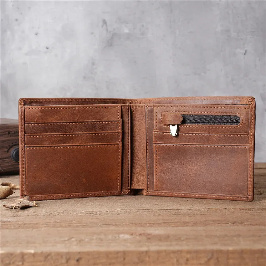 Mens leather wallet retro short multifunctional ID credit card clip wallet 250410