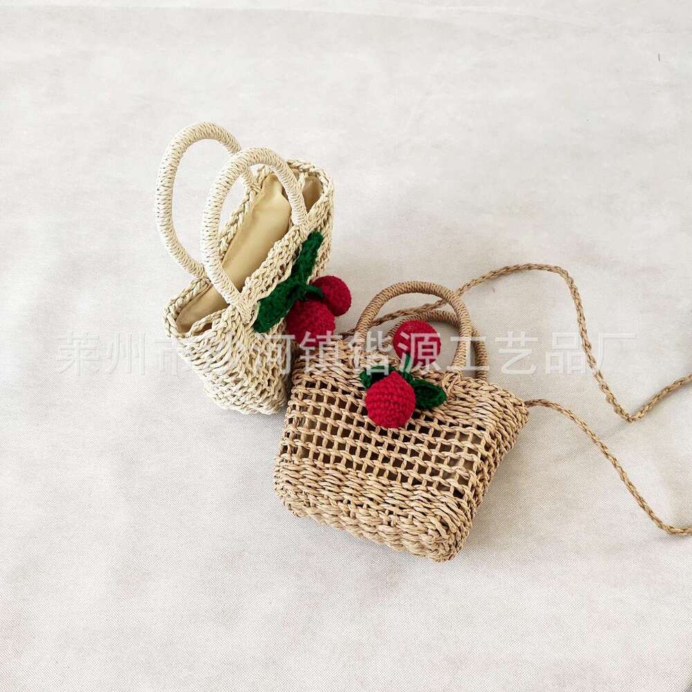 Handmade Beach Bag Straight New Hollow Cherry Grass For Women's Handheld Diagonal Cross Mini Handmade Woven Bag, Beach Bag Kq2