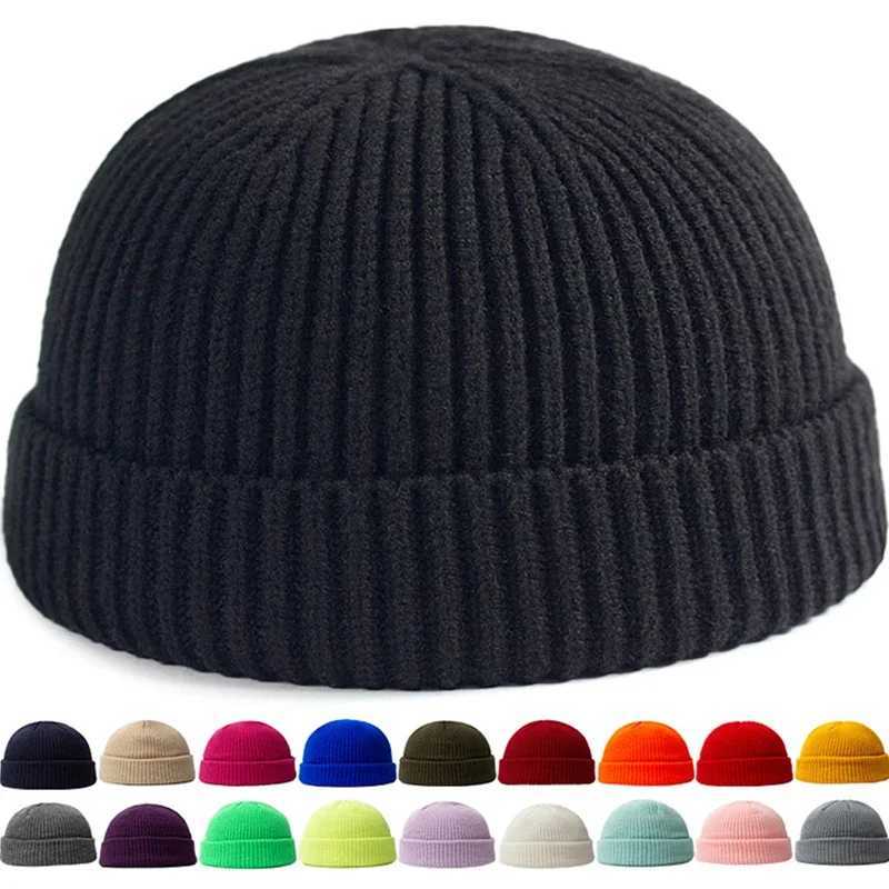 Hip Hop Beanie Knitted Hat Men Fashion Skullcap Autumn Women Winter Brimless Baggy Melon Cap Cuff Docker Fisherman Beanies HatT251115