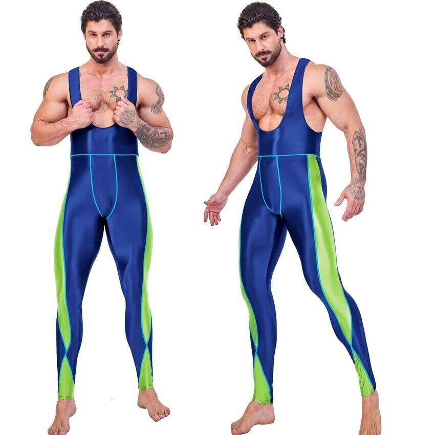 Men's Tracksuits AMORESY Jumpsuits Shiny Cycg Sports Tights Overalls Suits