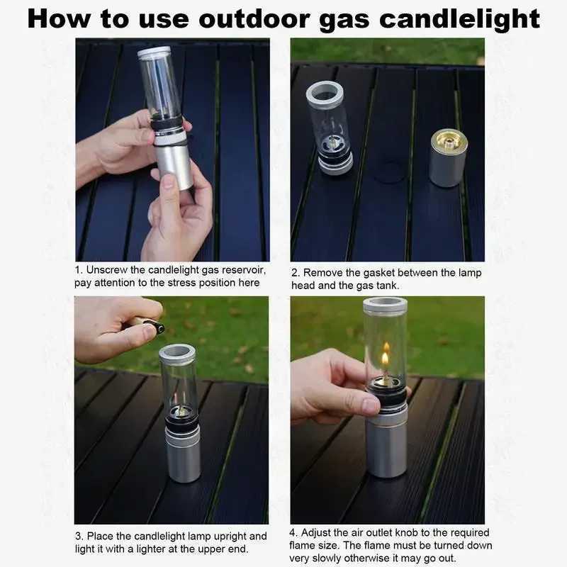 Outdoor Windproof Camping Gas Lamp Portable Camp Atmosphere Lamp Adjustable Candlelight Tent Glass Lantern Camping Supplies M251115