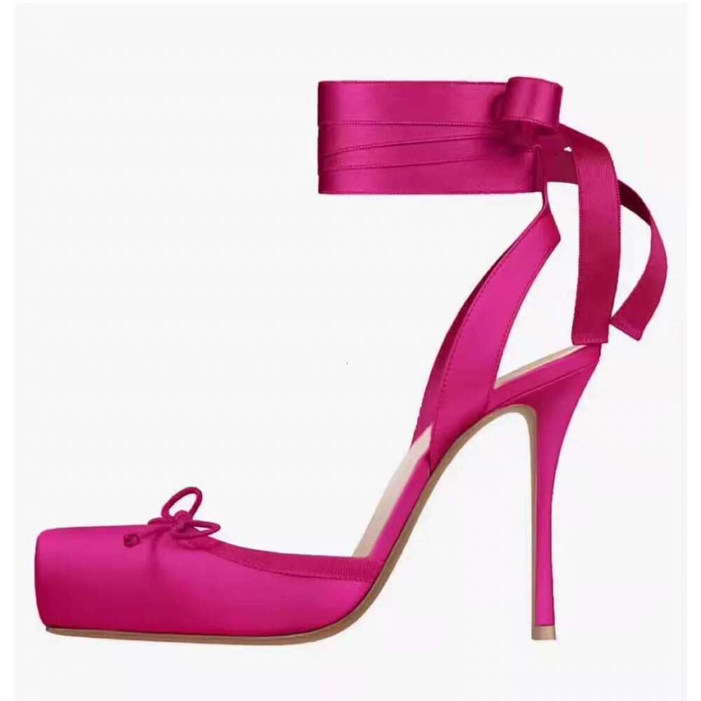 2025 New Heels Satin Ribbon Ballet French Women's Shoes Red Bow Sandals