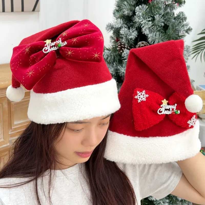 3/1PCS Thickend Christmas Hat Warm Santa Claus Xmas Bow Hats for Adult Merry Christmas Cap New Year Festival Party Decoration Y251115