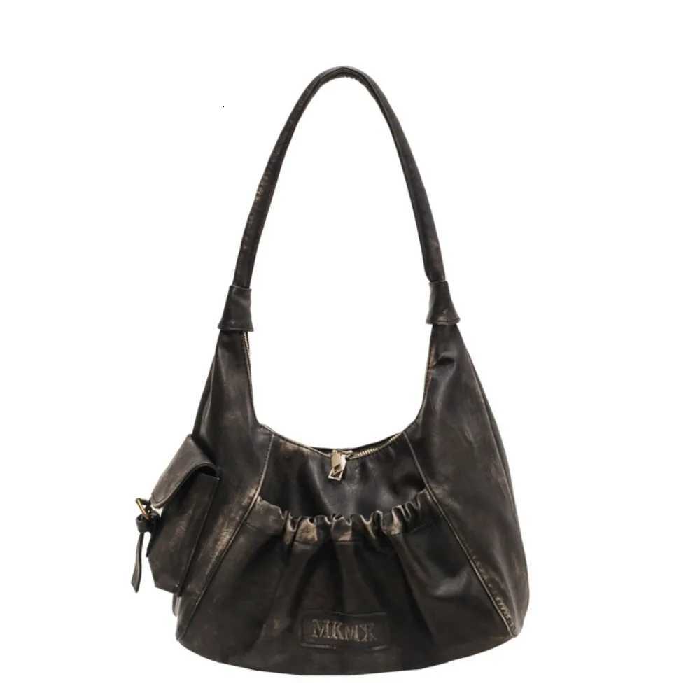 Retro Large Capacity Shoulder Bag Pleated Design Solid Color Hobo Bag Underarm Bag Women C251115