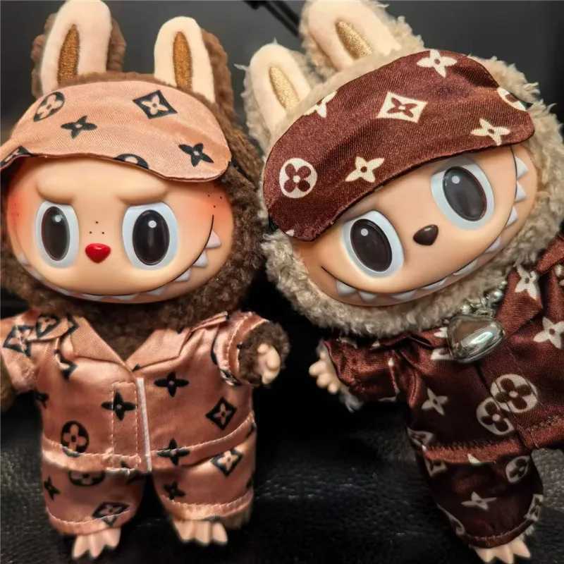 15 17cm For Labubu Doll Retro Luxury Pajamas With Eye Mask Three-Piece Outfit Clothes Fashion Pants Set Leopard Print Clothing T251113