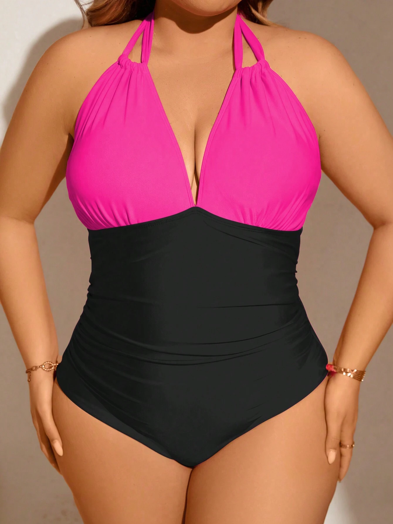 Women's Plus Size Swimsuit Fashionable and sexy One Piece Halter Deep V Neck Bathing Suit Summer Beach Swimwear
