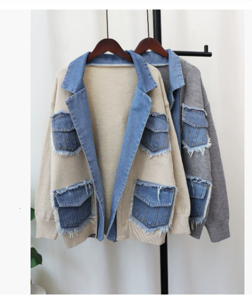 Women's Jackets 2023 Autumn Winter Women Splicing Denim Jacket Long Sleeve Jean Female Loose Sweater Cardigan 231109