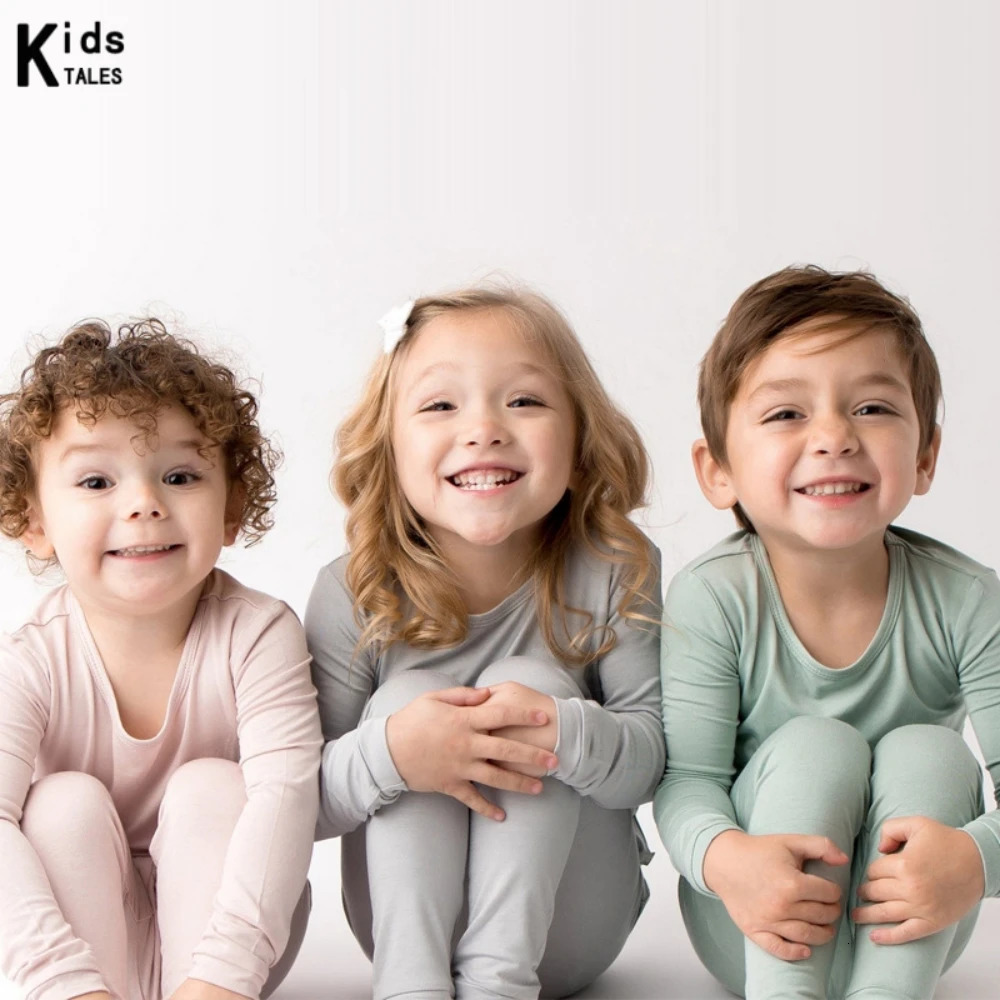 2025 Bamboo Fiber Clothes Kids Pyjamas Sets Long Sleeve Elasticity Breathable Sleepwear Toddler Boy Girl Loungerwear Outfits 250403
