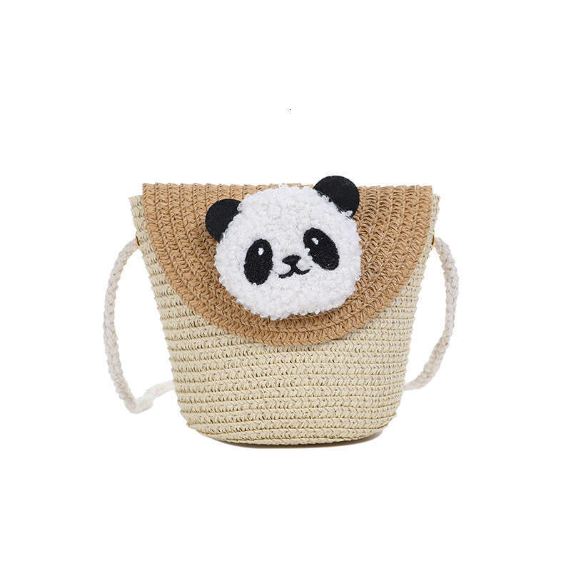 Handmade Beach Bag Red Panda 2025 New Summer Beach Straw Woven Women's Mini Cute Mobile Cross Carrying Small Bag Kq2