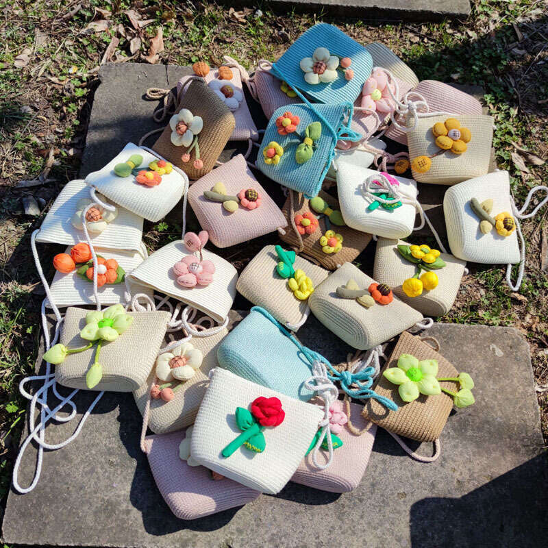 Handmade Beach Bag Little Summer Woven Straw Cute Children's Mobile Phone Bag, 2025 New Stylish Girl's Crossbody Bag Kq2