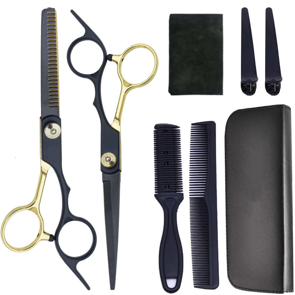 Professional Black Gold Barber Shears - Hair Thinning Detachable Scissors Kit with Accessories for SalonHome Use 250414