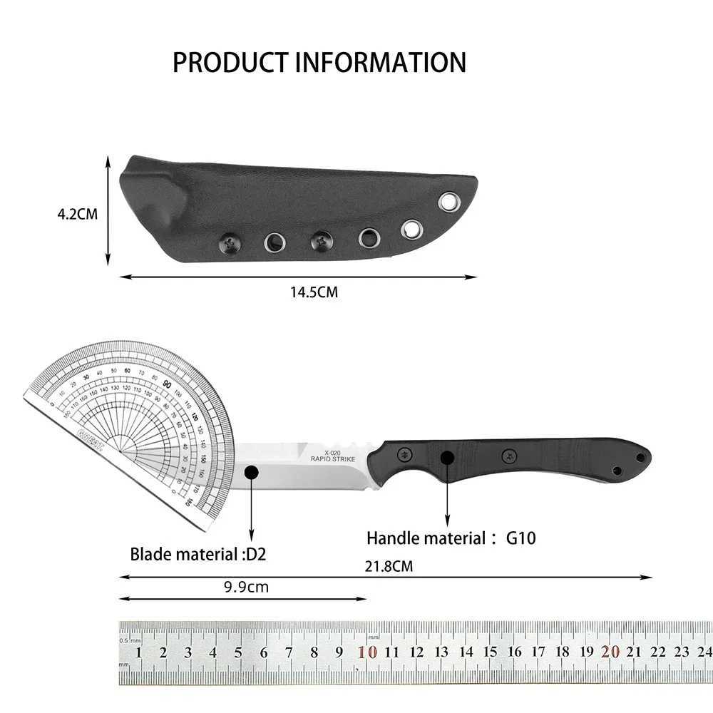 Fixed blade knife with sheath top D2 blade G10 handle outdoor EDC camping knife hunting knife survival pocket knifeXJ250415