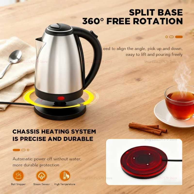 Smart Electric Kettle Household Stainless Steel Portable Water Kettle 1500W Water Boiling Pot 2L Kettle Home Appliance UK/EU Y251114