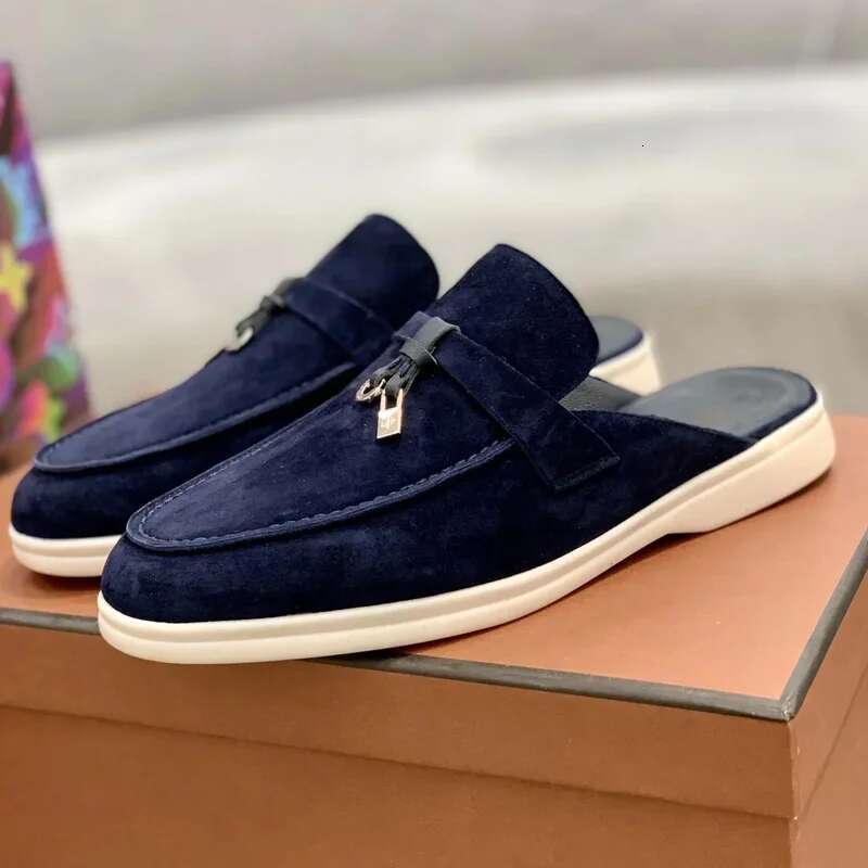 2025 Genuine flat heel slippers: Comfortable, lazy style women; easy to wear, leather - made for men.