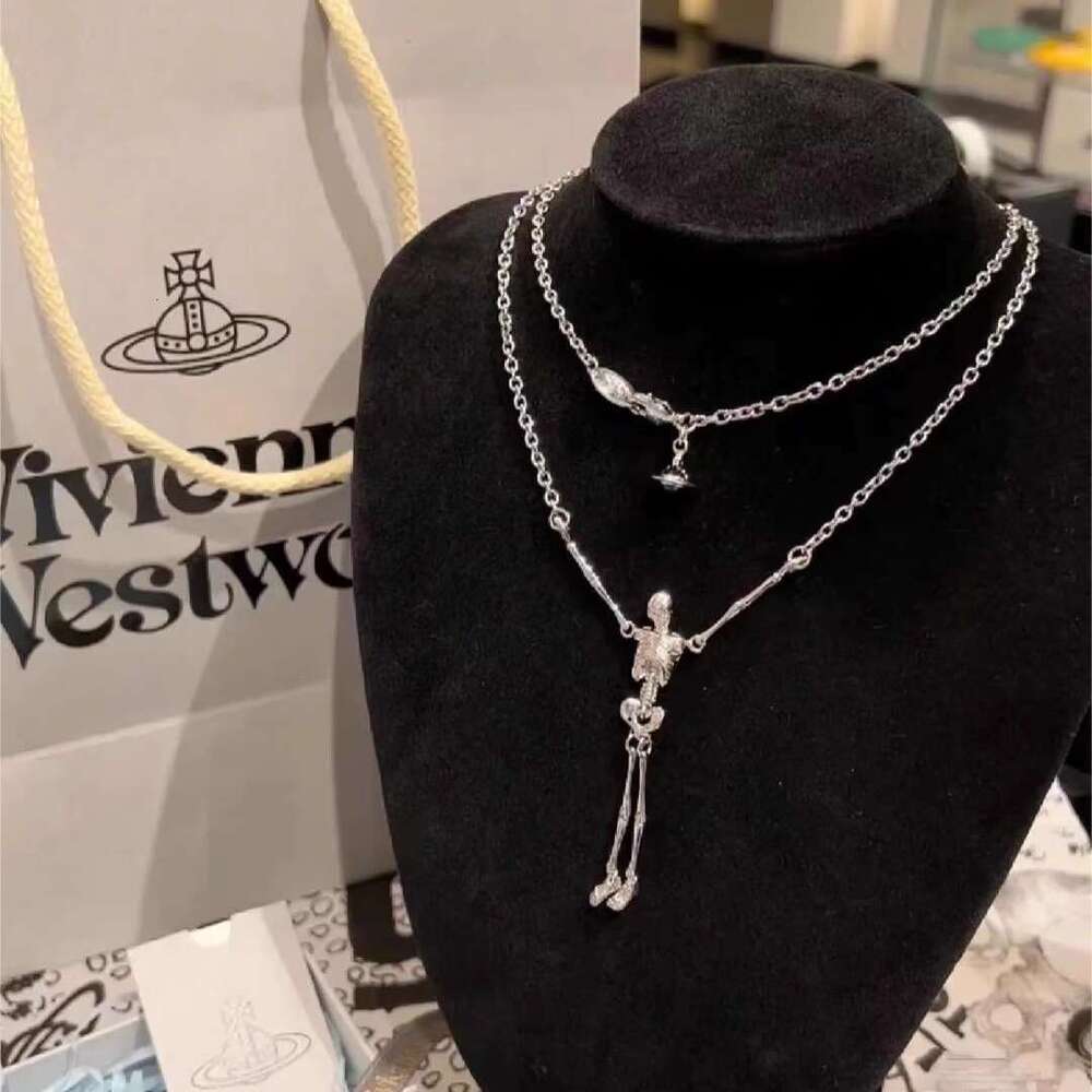 High Version Empress Dowager Saturn Humanoid Skeleton Necklace With Personalized Punk Niche Design, Sweater Chain