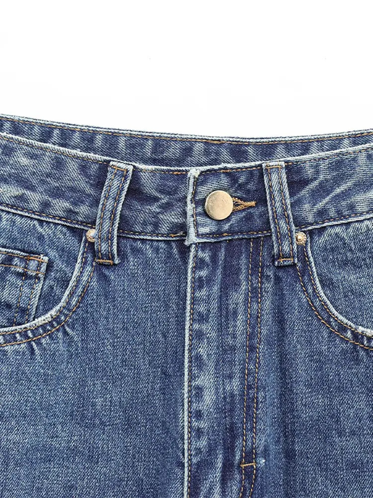 Cracked hole womens jeans Trouser straight pocket low waist denim pants Washing Distressed Dragging jeans Street Wear casual pants 250415