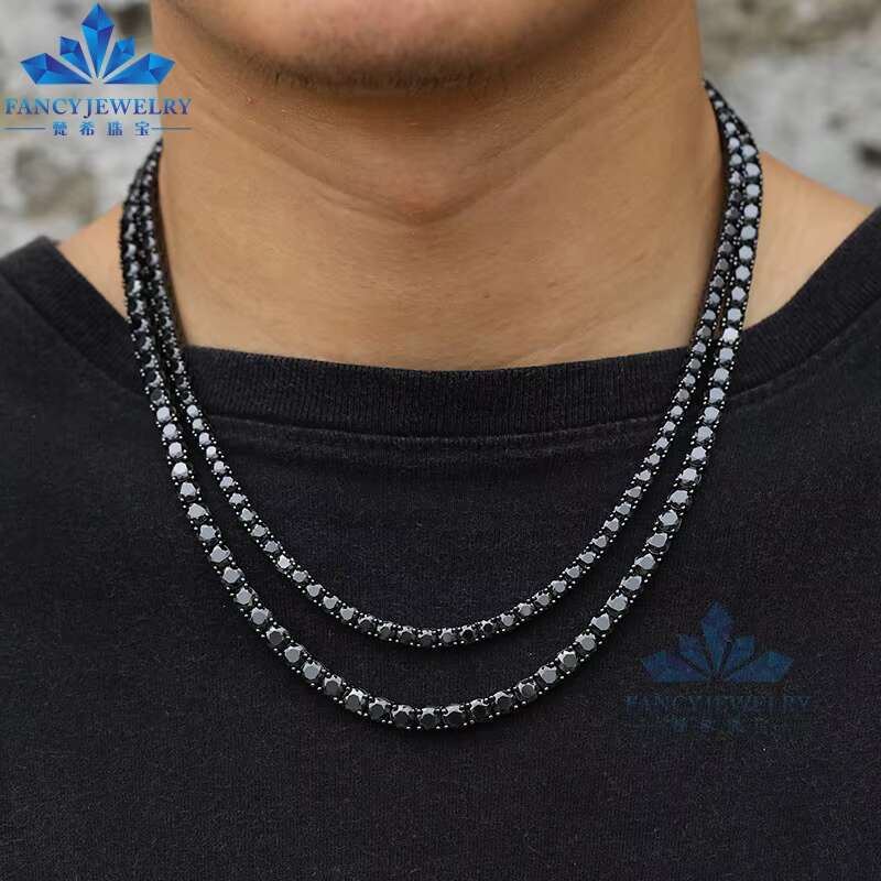 Hiphop Jewelry Iced Out Black Color VVS 925 Silver 3mm 4mm 5mm 6.5mm GRA Moissanite Diamond Tennis Chain Necklace for Man