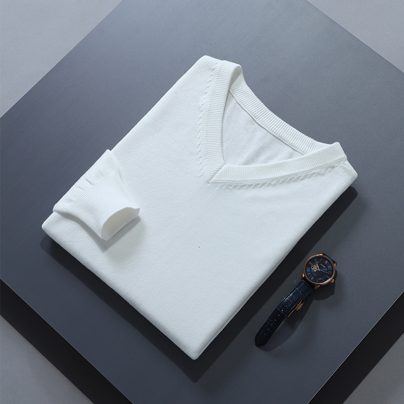 Autumn and winter new mens V-neck loose large gentleman Pullover long sleeved sweater middle-aged knitted chicken neck bottoming shirt 240923