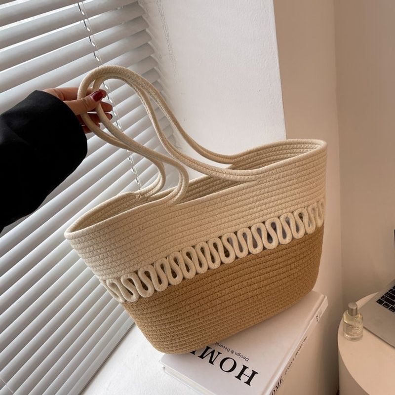 Spring And Summer Niche Grass For Women In , New Trendy Cotton Thread Woven Beach Bags, Large Capacity Single