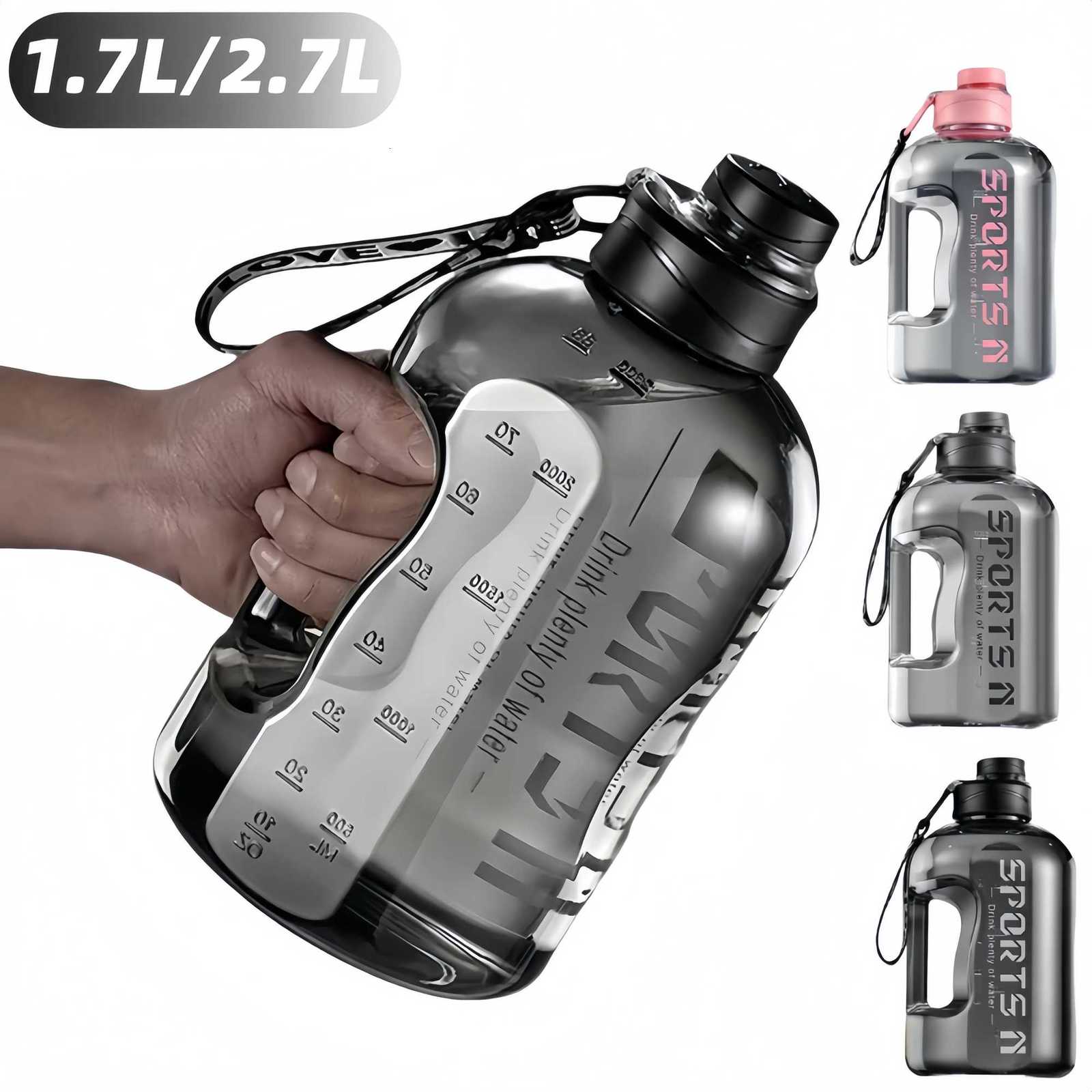 17/27L Large Capacity Sports Water Bottle Plastic Drinking Bottles with Time Scale Outdoor Camping Hiking Gym Men Water KettleW251114