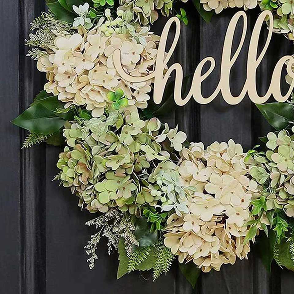 40cm Artificial Hydrangea Wreath Home Garland Front Door Decoration Wall Background Christmas Decor Hello Wreath Outdoor Decor M251115