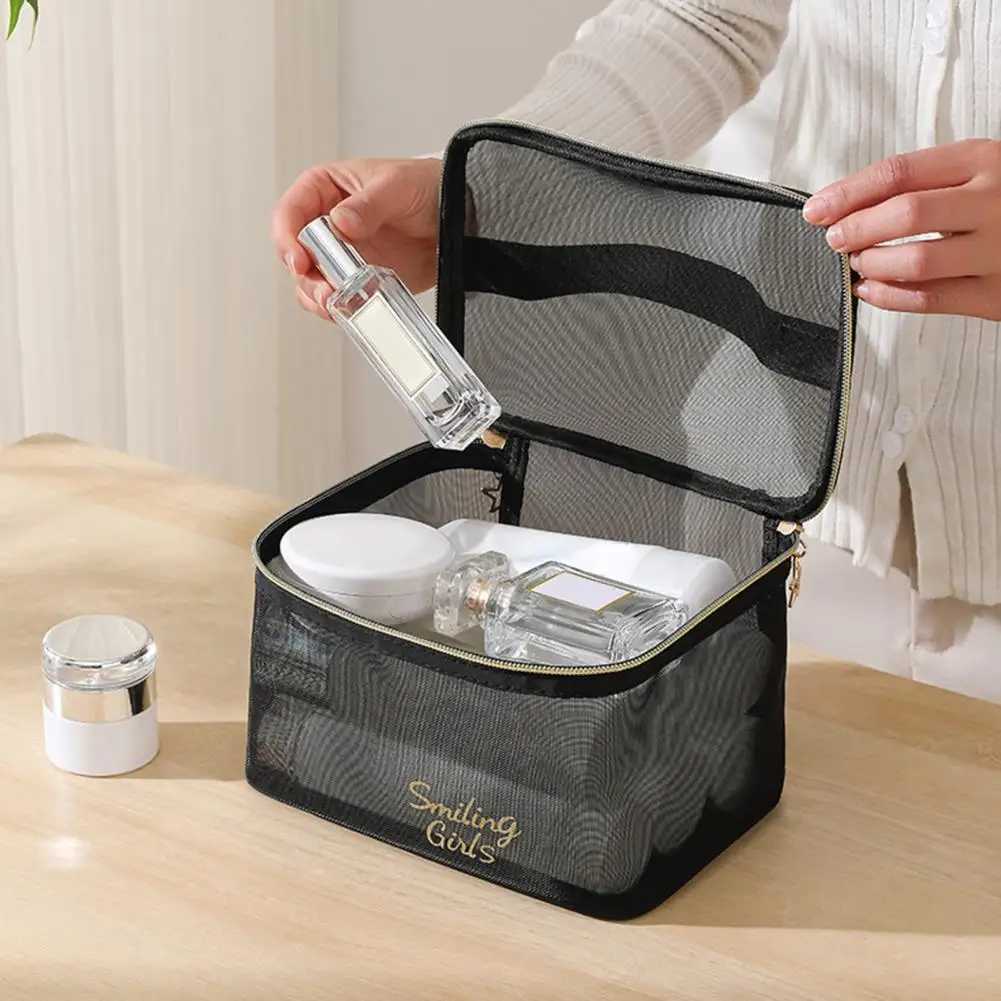 Beautiful transparent toilet bag with double zippers and multifunctional storage bag for womens Fi makeup bagXJ250415