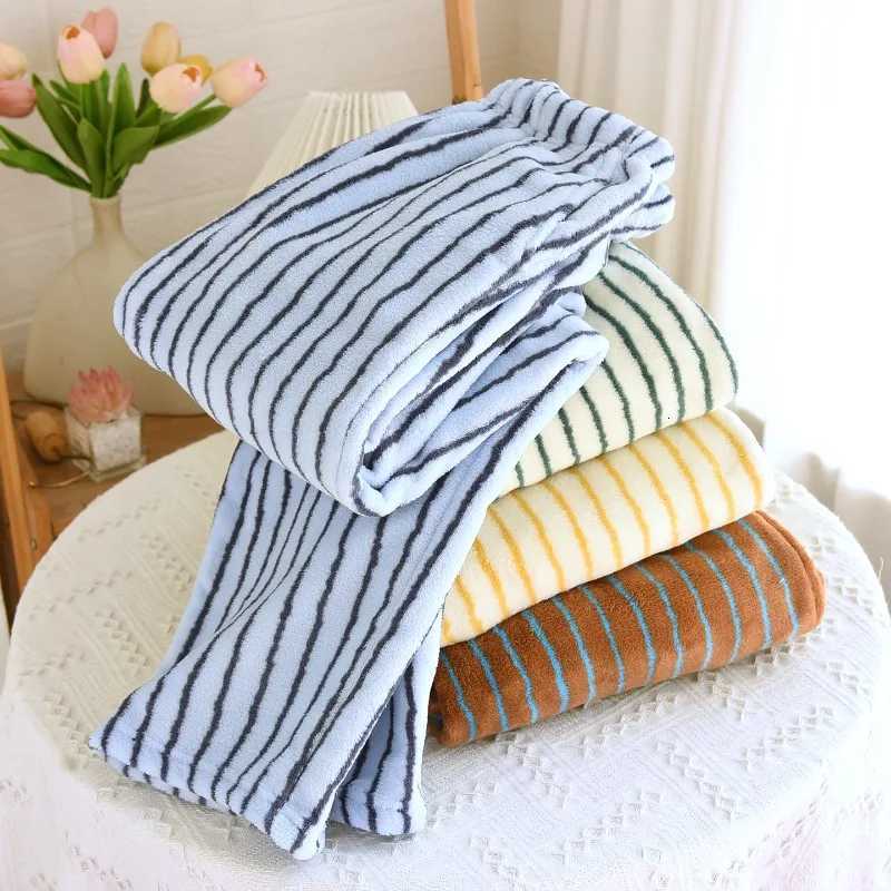 Striped Robe for Women Sleepwear Winter Nightdress Night Wears Warm Fleece Pajama One Piece Nightgown Pocket Sleeping Homewear C251115